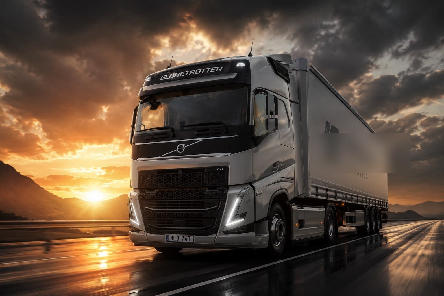 Tiki Logistics truck on the road at sunset